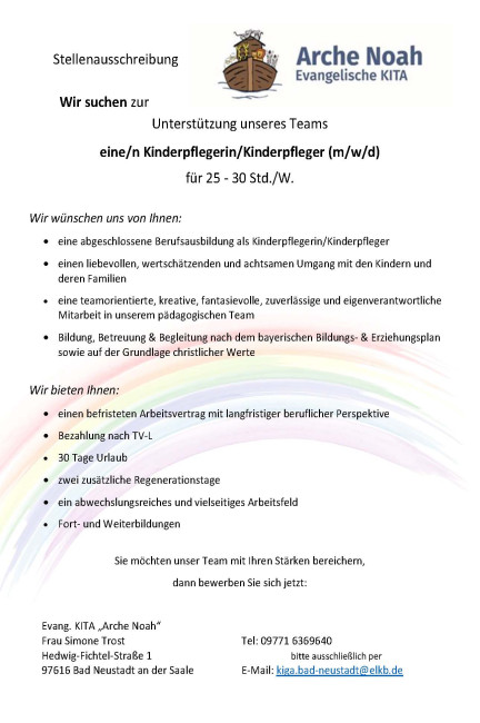 Stellenausschreibung Kinderpflege